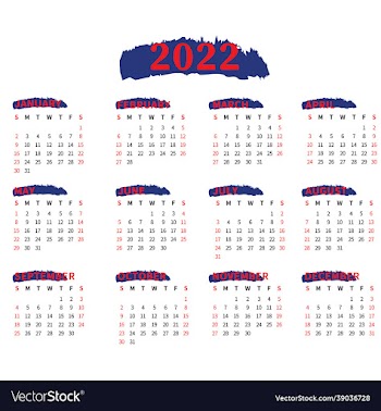 2022 one page calendar isolated on white backgroun