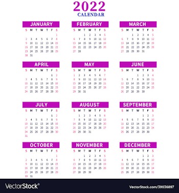 2022 year calendar isolated on white background
