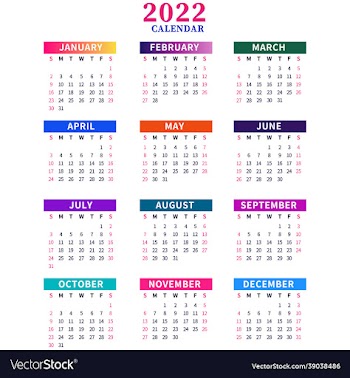 2022 year calendar isolated on white background