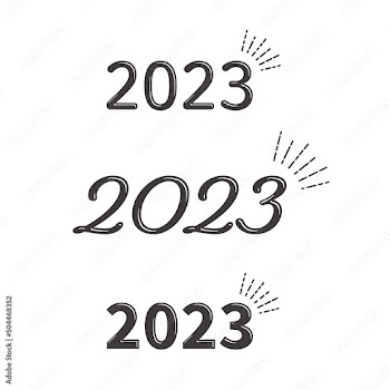 2023年のシンプルなロゴ風の立体的なデザイン文字セット 白黒