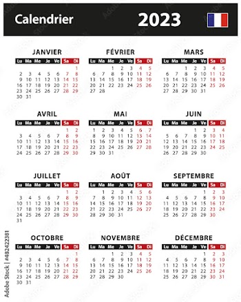 2023 Calendar - vector stock illustration. France, French version | Calendrier 2023 - illustration vectorielle stock. France, version française