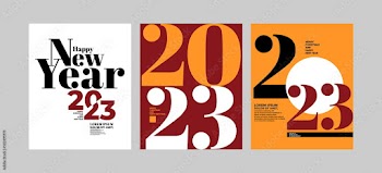 2023 Colorful set of Happy New Year posters. Abstract design with typography style. Vector logo 2023 for celebration and season decoration, backgrounds for branding, banner, cover, card and more.