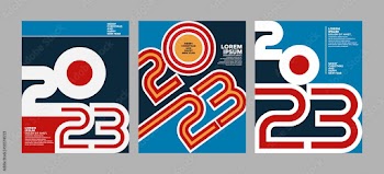 2023 Colorful set of Happy New Year posters. Abstract design with typography style. Vector logo 2023 for celebration and season decoration, backgrounds for branding, banner, cover, poster and more.