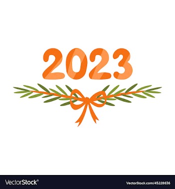 2023 lettering and christmas tree branches