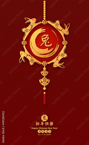 2023 Rabbit Symbol for Chinese new year. Chinese translation is mean Year of Rabbit Happy Chinese new year.