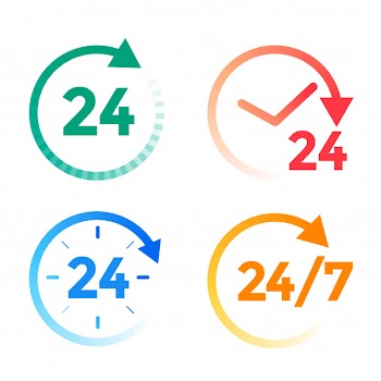 24 hours a day service icons set Free Vector