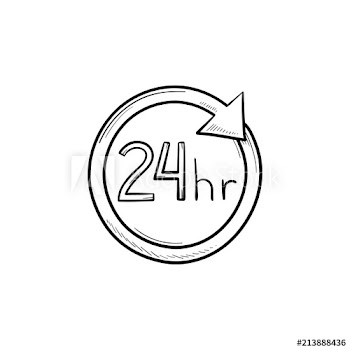 24 hours available circle hand drawn outline doodle icon