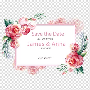26-10-2017 save the date you are invited James & Anna , Rose Wedding Pink Paper Flower, hand-painted lace decoration transparent background PNG clipart