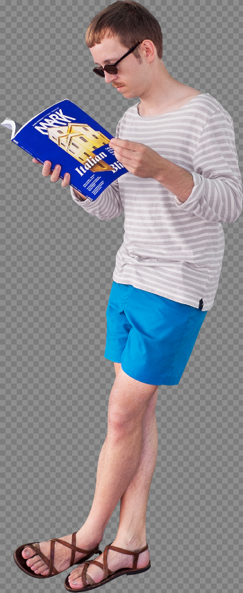 296 Reading MARK with article on Skalgubbar inside, in the shade ...
