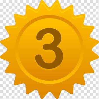 3 award ribbon, symbol circle yellow font, Number 3 transparent background PNG clipart