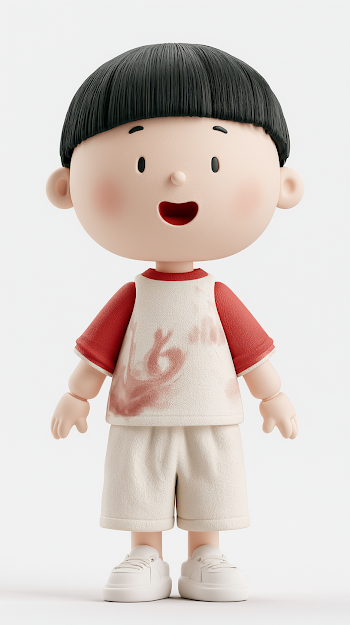 3D Anthropomorphic Puppet of a Cheerful East Asian Boy