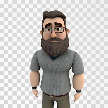 3D avatar of a bearded man in casual clothes, PNG transparent background