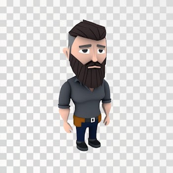3D avatar of a bearded man in casual clothes, PNG transparent background