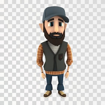 3D avatar of a bearded man in casual clothes, PNG transparent background