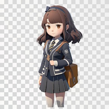 3D avatar of a school girl, PNG transparent