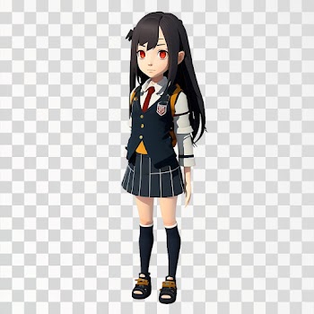 3D avatar of a school girl, PNG transparent