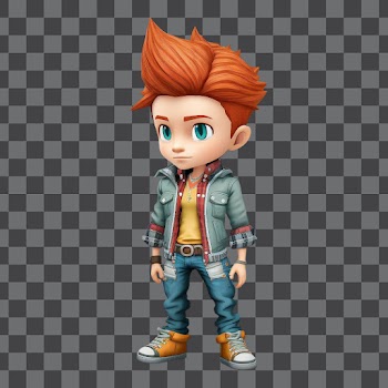 3D avatar of an art boy PNG transparent