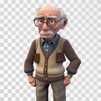 3D avatar of an old man PNG transparent