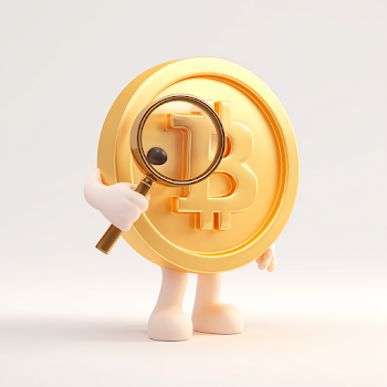 3D Bitcoin Character Inspecting Symbol