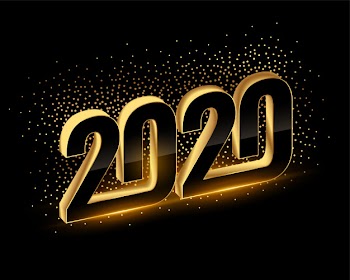 3d black and gold happy new year 2020 background Free Vector