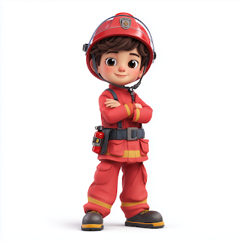 3D Cartoon Firefighter Boy in Red Uniform