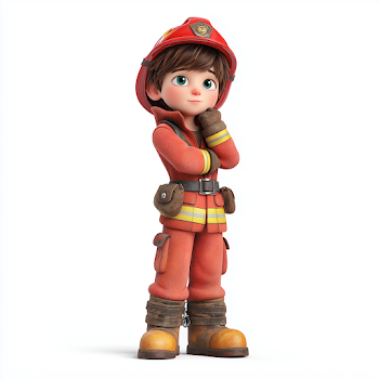 3D Cartoon Firefighter Boy in Red Uniform