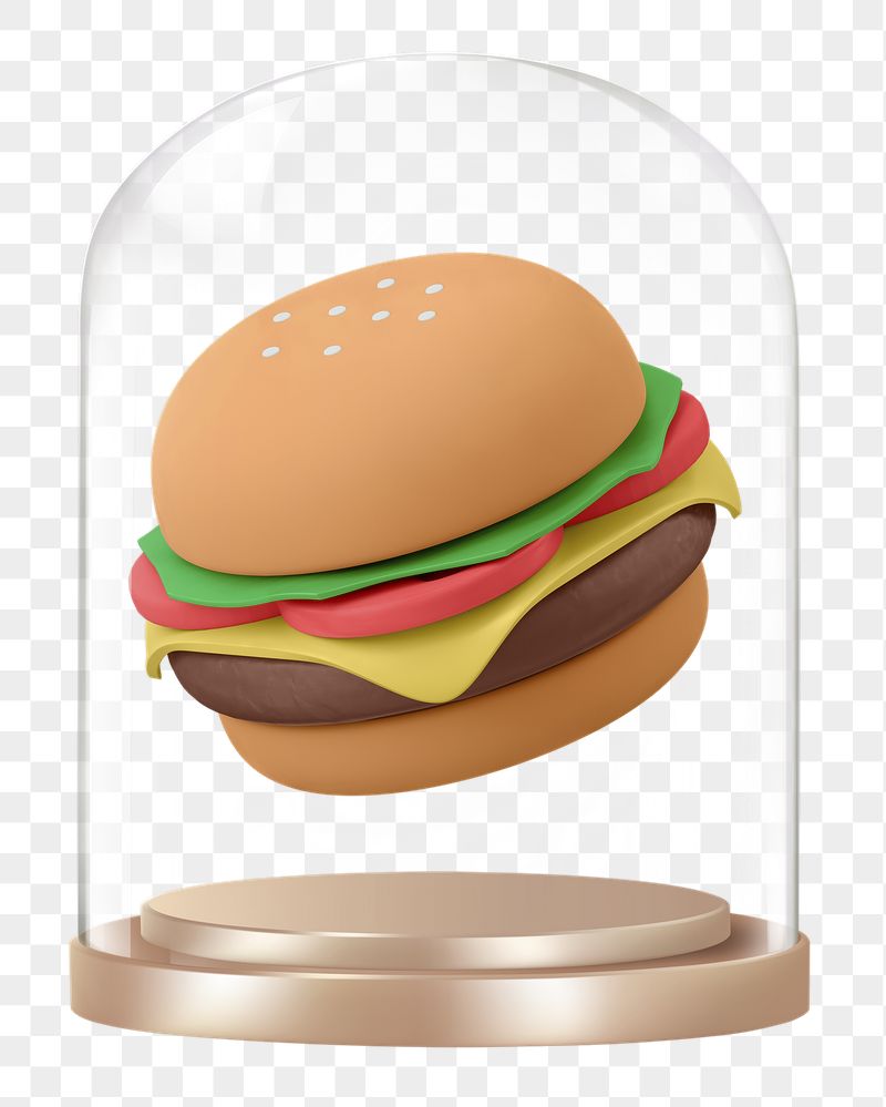 3D cheeseburger png glass dome | Free PNG - rawpixel