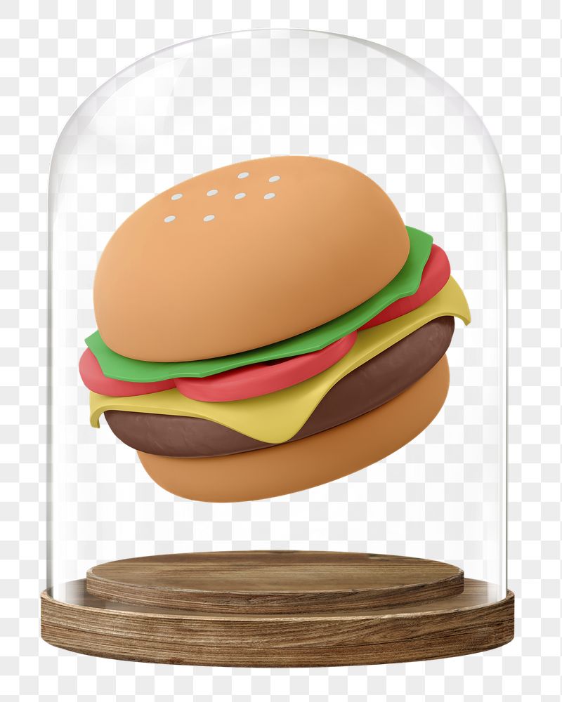 3D cheeseburger png glass dome | Free PNG - rawpixel