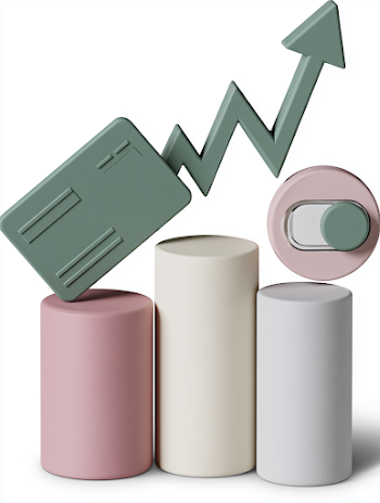 3D Financial Icons in Minimalist Composition