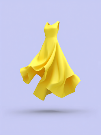 3D Floating Yellow Dress on Neutral Background