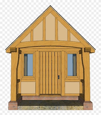 3d Front Of Large Oak Porch With Jowl Posts - Wooden Frame House Png