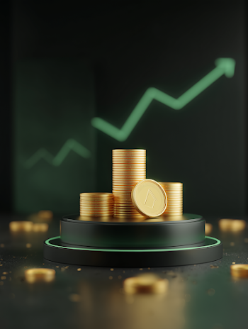 3D Golden Coin with Growth Graph on Minimalistic Podium
