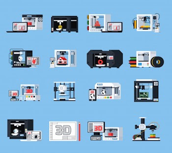 3d printing orthogonal icons Free Vector