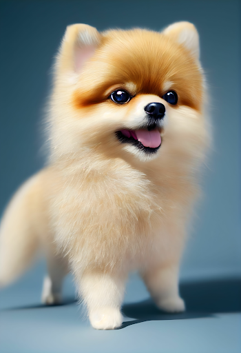 3d rendering of a pommeranian puppy isolated on blue background