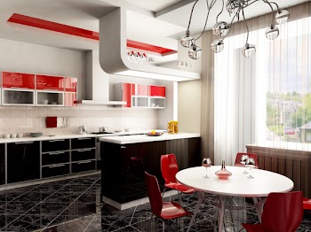 3d rendering of the kitchen interior in pop-art style