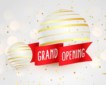 3d style grand open banner template with red ribbons Free Vector