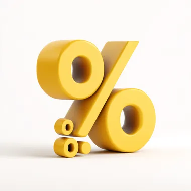 3D Yellow Percent Sign on White Background 3D Yellow Percent Sign on White Background