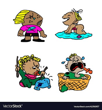 4 children in strange costumes on white background