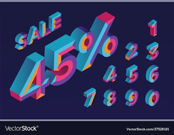 45 sale 0 1 2 3 4 5 6 7 8 9 isometric vector image