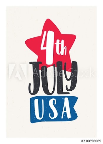 4th July holiday lettering handwritten with elegant calligraphic font and decorated with hand drawn star