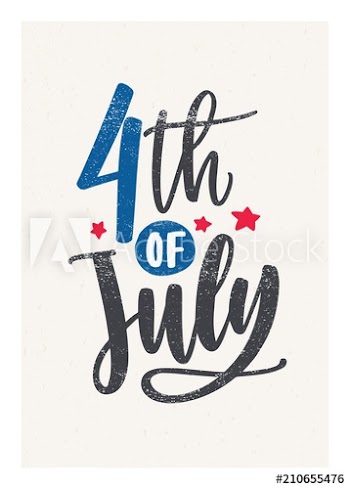 4th of July lettering handwritten with cursive calligraphic font and decorated with stars