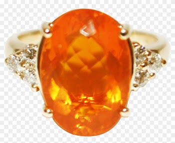 6 Ct Natural Mexican Fire Opal And Diamond Ring In - 6 Ct Natural Mexican Fire Opal And Diamond Ring In