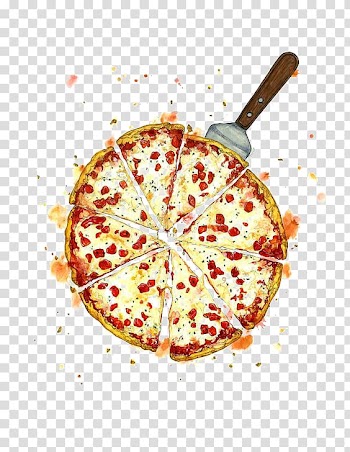 8-sliced pizza, Pizza Italian cuisine Fast food Delivery, Watercolor pizza transparent background PNG clipart