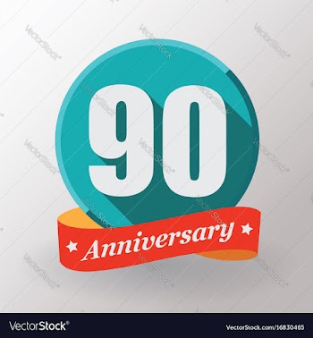 90 anniversary label with ribbon vector image