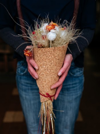A beautiful dry flowers arrangement at Folles Avoines, a florist in Bordeaux, France.