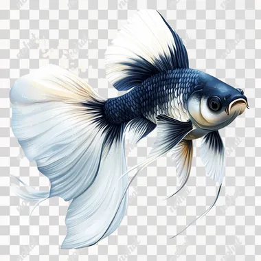 a black and white fish on a PNG transparent background