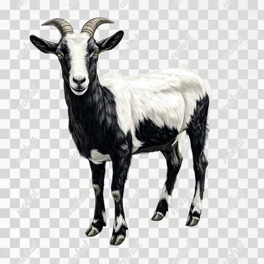 a black and white goat standing on a PNG PNG transparent background