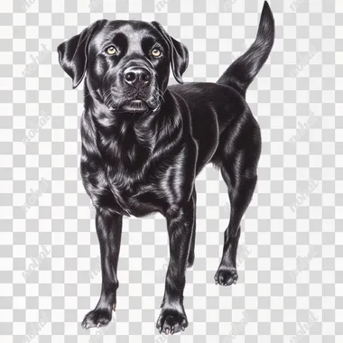 a black dog standing on a PNG PNG transparent background