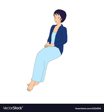 a blue dress lady sitting