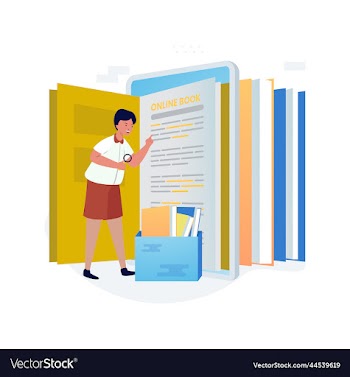 a boy reading a book online